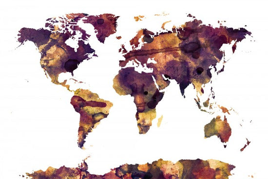 PHOTOWALL / Watercolor World Map Purple (e22677)