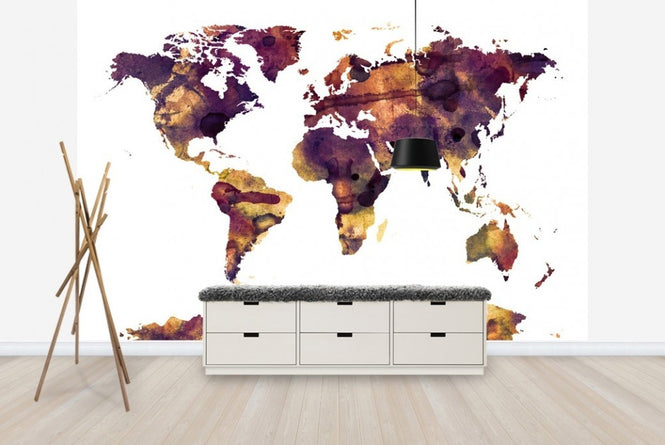 PHOTOWALL / Watercolor World Map Purple (e22677)