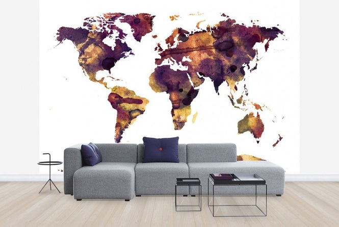 PHOTOWALL / Watercolor World Map Purple (e22677)