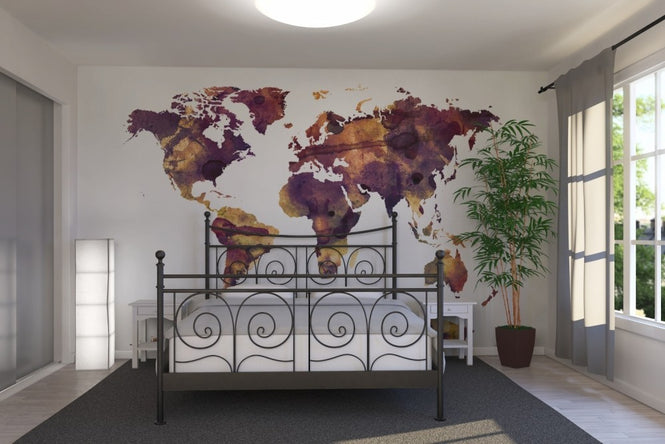 PHOTOWALL / Watercolor World Map Purple (e22677)