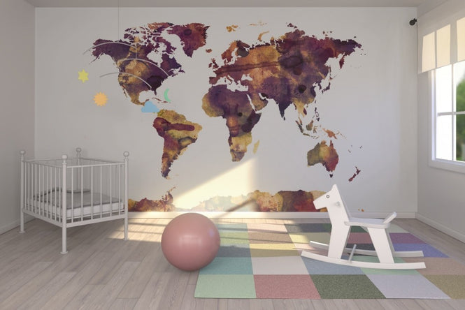 PHOTOWALL / Watercolor World Map Purple (e22677)