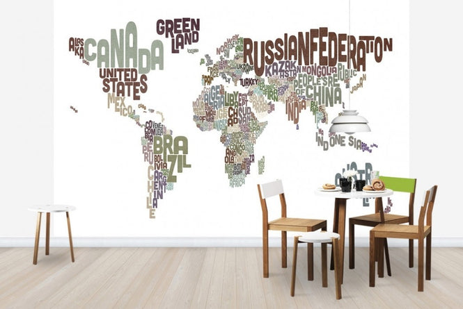 PHOTOWALL / Typographic Text World Map Brown (e22678)