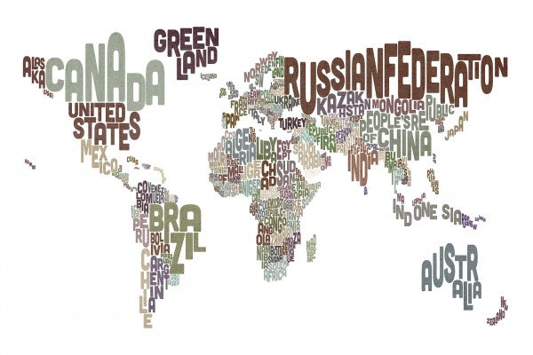 PHOTOWALL / Typographic Text World Map Brown (e22678)