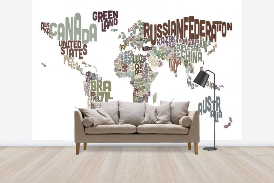 PHOTOWALL / Typographic Text World Map Brown (e22678)