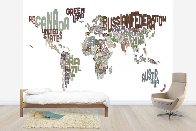 PHOTOWALL / Typographic Text World Map Brown (e22678)