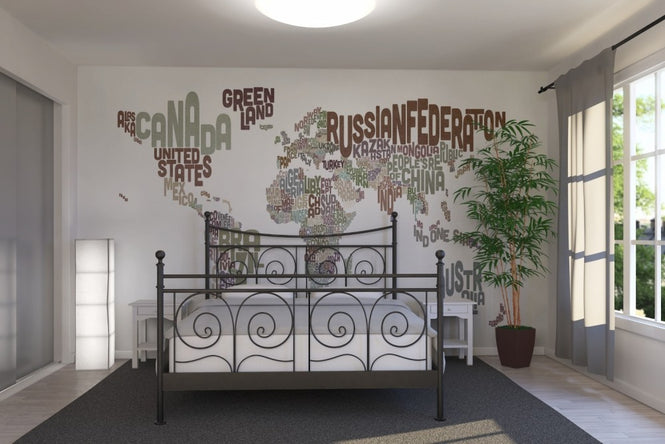 PHOTOWALL / Typographic Text World Map Brown (e22678)