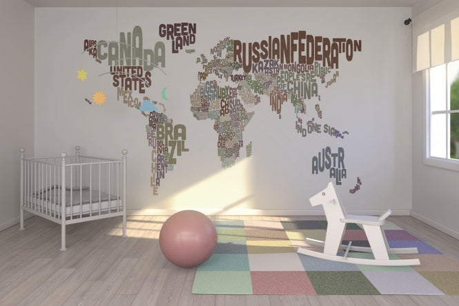 PHOTOWALL / Typographic Text World Map Brown (e22678)