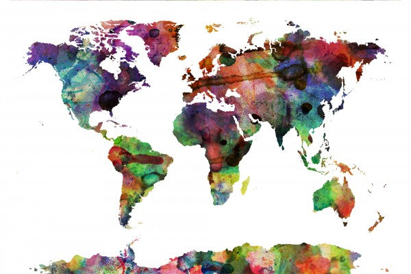 PHOTOWALL / Watercolor World Map Multicolor (e22680)
