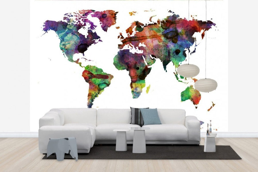 PHOTOWALL / Watercolor World Map Multicolor (e22680)