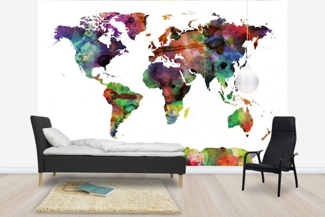 PHOTOWALL / Watercolor World Map Multicolor (e22680)