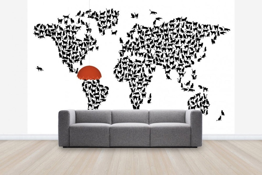 PHOTOWALL / Cats World Map Black (e22698)