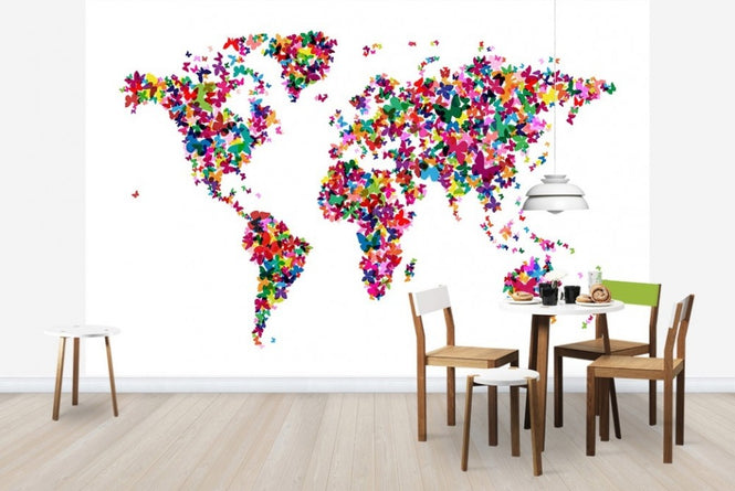 PHOTOWALL / Butterflies World Map Multicolor (e22700)