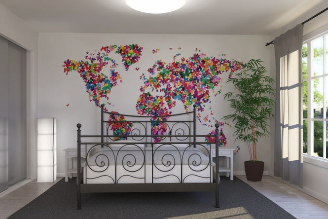 PHOTOWALL / Butterflies World Map Multicolor (e22700)