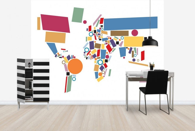 PHOTOWALL / Abstract World Map Squares (e22702)