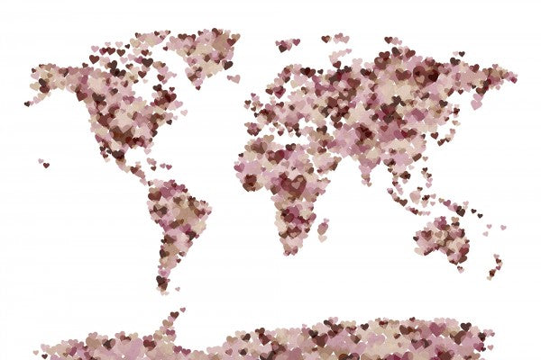 PHOTOWALL / Hearts World Map Pink (e22707)