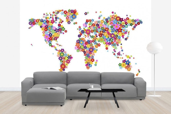 PHOTOWALL / Flowers World Map (e22708)
