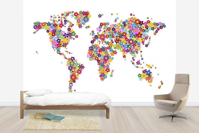 PHOTOWALL / Flowers World Map (e22708)