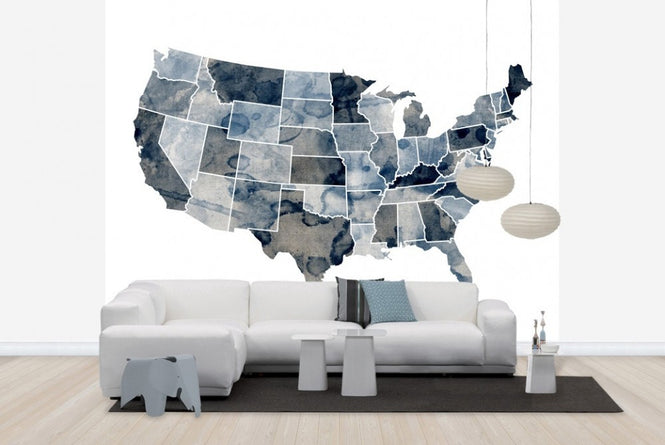 PHOTOWALL / USA Watercolor Map Blue (e22721)