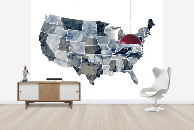 PHOTOWALL / USA Watercolor Map Blue (e22721)
