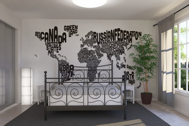 PHOTOWALL / Typographic Text World Map Black (e22747)