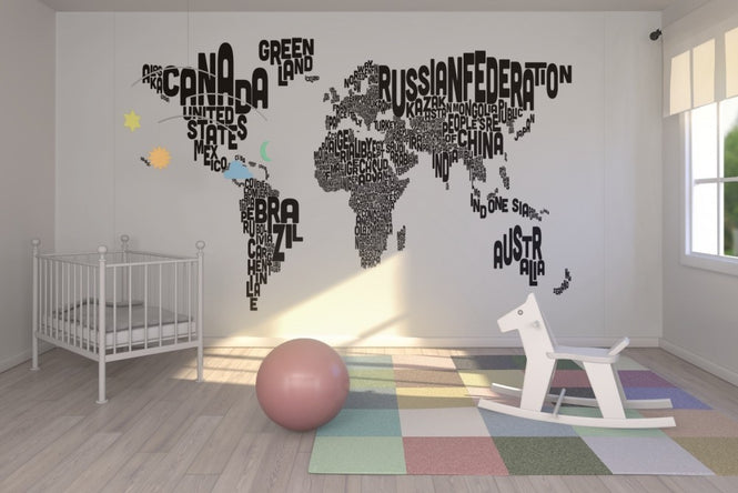 PHOTOWALL / Typographic Text World Map Black (e22747)