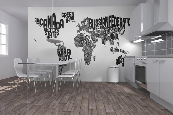 PHOTOWALL / Typographic Text World Map Black (e22747)