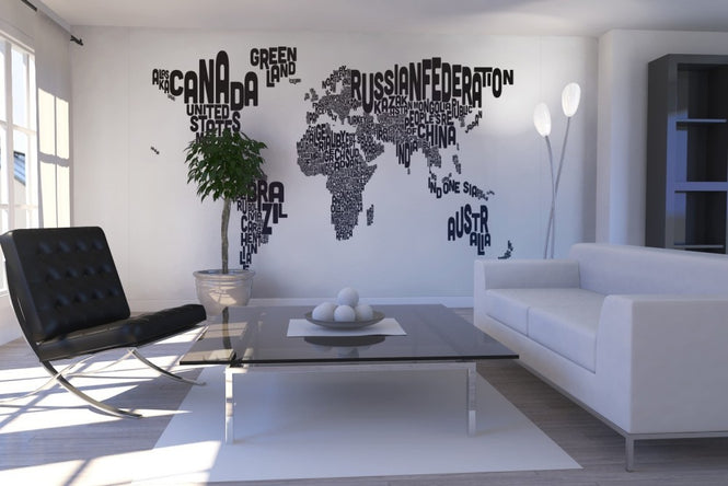PHOTOWALL / Typographic Text World Map Black (e22747)