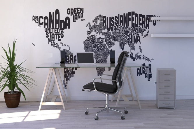 PHOTOWALL / Typographic Text World Map Black (e22747)