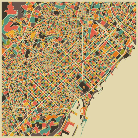 PHOTOWALL / Multicolor Map - Barcelona (e22727)