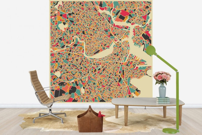 PHOTOWALL / Multicolor Map - Boston (e22729)
