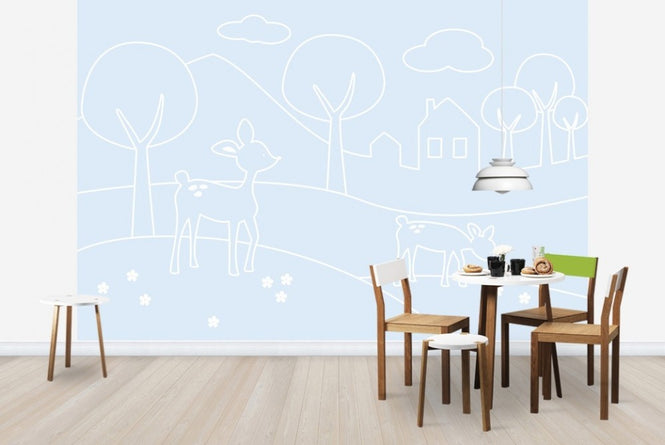 PHOTOWALL / Deer World Lines - Light Blue (e22797)