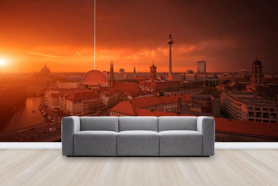 PHOTOWALL / Berlin Skyline City Panorama with Sunset (e22805)