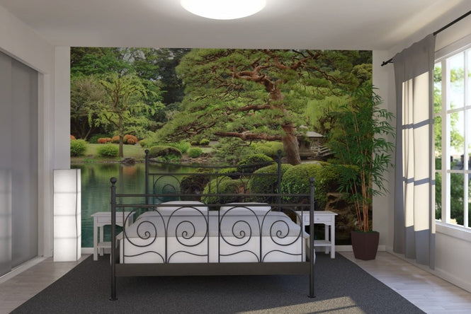 PHOTOWALL / Calm Zen Lake and Bonzai Trees in Tokyo Garden (e22820)