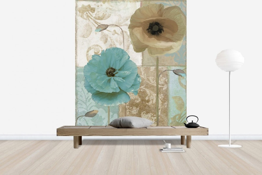 PHOTOWALL / Blue &amp; Beige Flowers (e23022)
