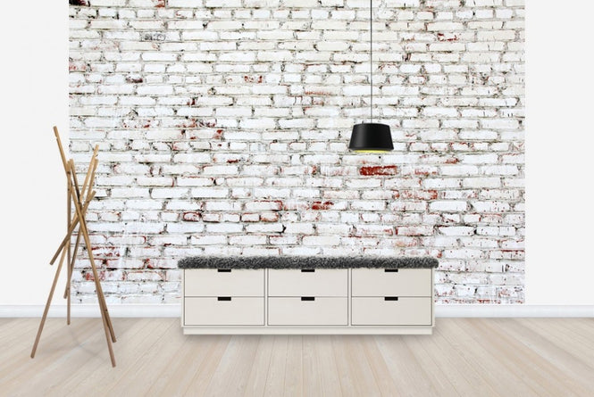 PHOTOWALL / Old Brick Wall with white and red bricks (e23184)