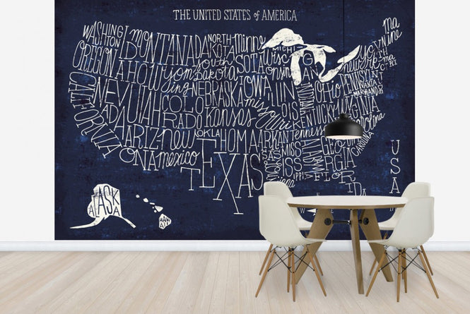PHOTOWALL / Hand Lettered US Map Blueprint (e23488)