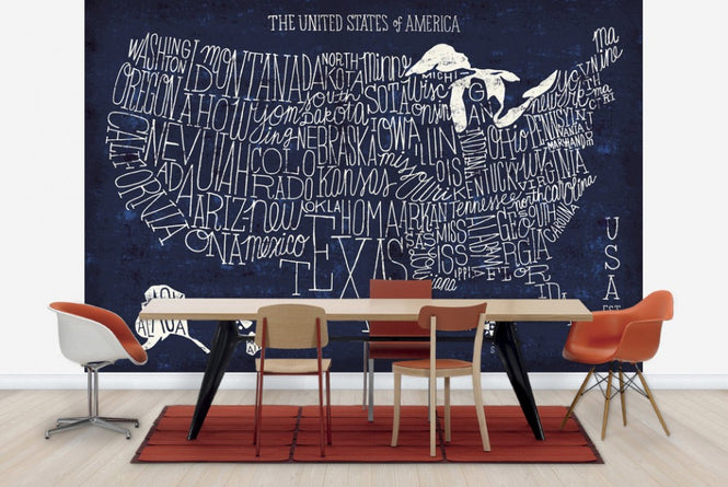 PHOTOWALL / Hand Lettered US Map Blueprint (e23488)