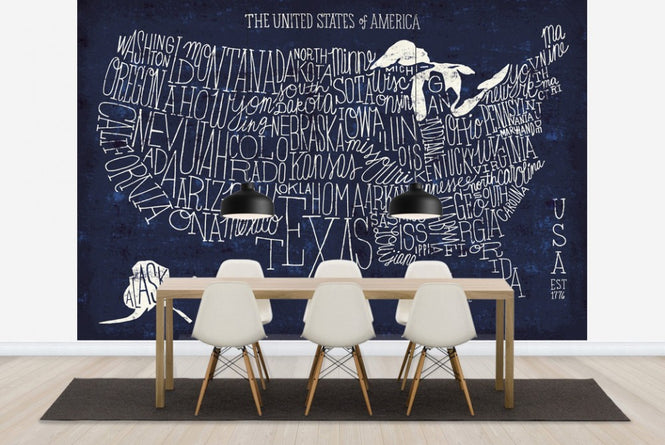 PHOTOWALL / Hand Lettered US Map Blueprint (e23488)