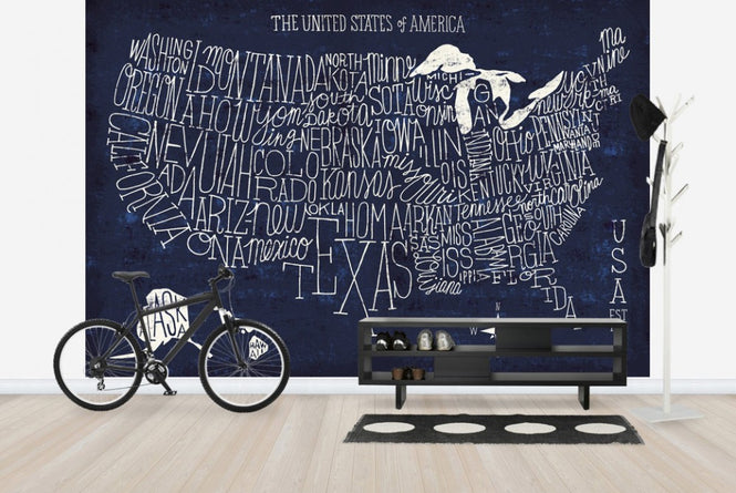 PHOTOWALL / Hand Lettered US Map Blueprint (e23488)