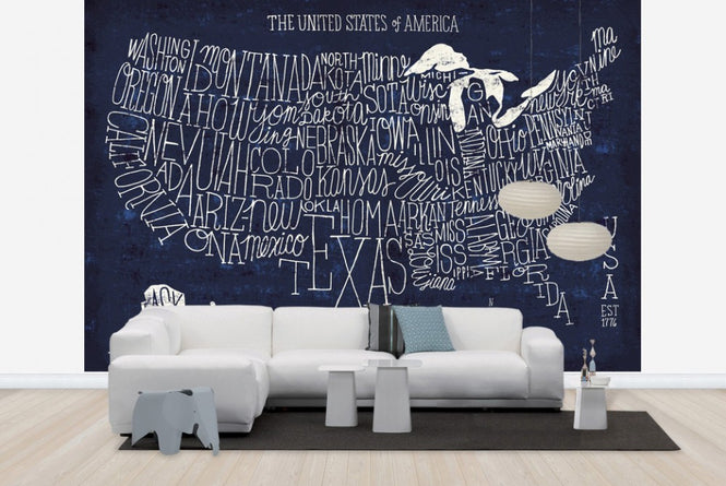 PHOTOWALL / Hand Lettered US Map Blueprint (e23488)