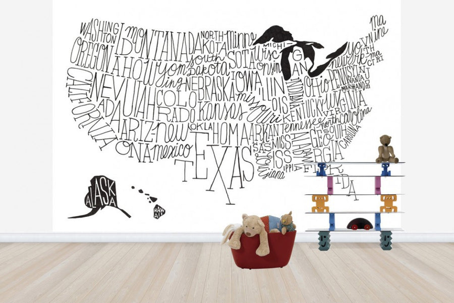PHOTOWALL / Hand Lettered US Map BW (e23489)