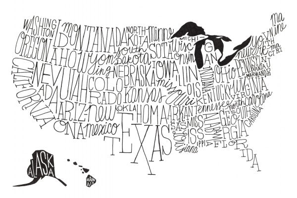 PHOTOWALL / Hand Lettered US Map BW (e23489)