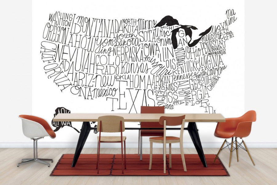 PHOTOWALL / Hand Lettered US Map BW (e23489)
