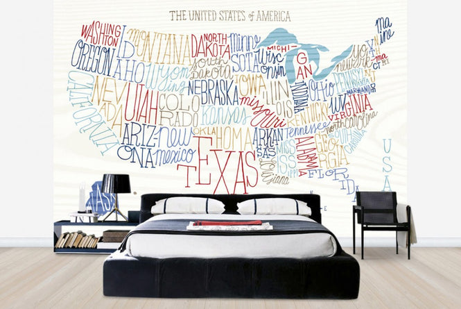 PHOTOWALL / Hand Lettered US Map Colors (e23490)