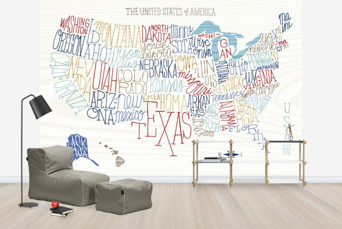 PHOTOWALL / Hand Lettered US Map Colors (e23490)