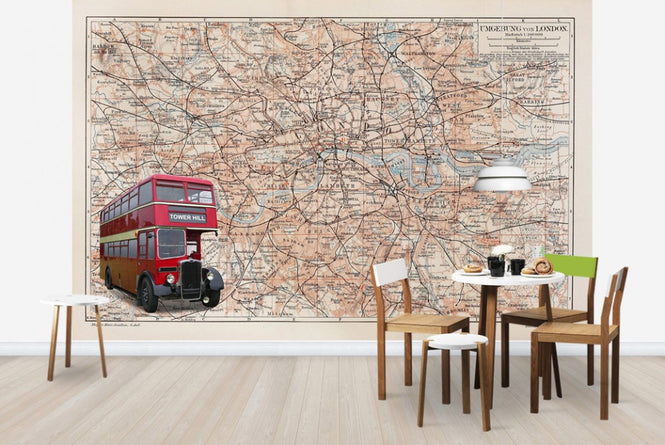 PHOTOWALL / London Map with Bus (e23598)