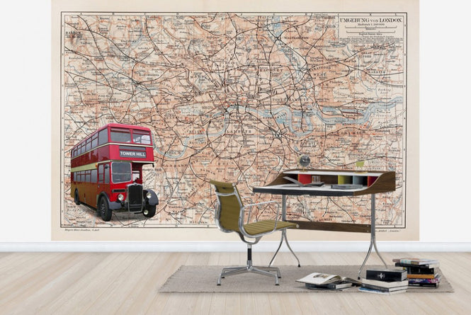PHOTOWALL / London Map with Bus (e23598)