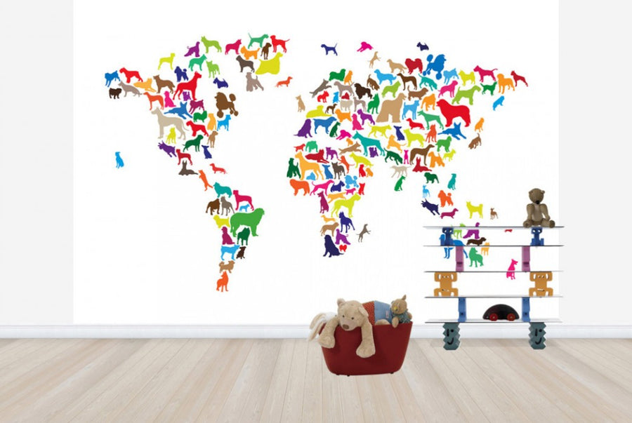 PHOTOWALL / Dogs World Map Multicolor (e24207)