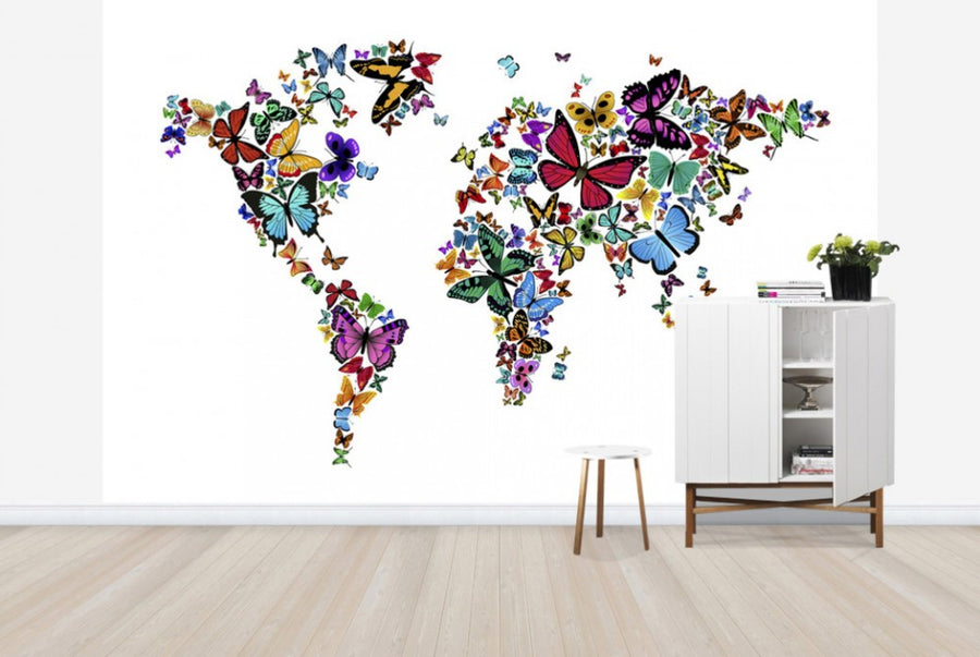 PHOTOWALL / Large Butterflies World Map (e24208)