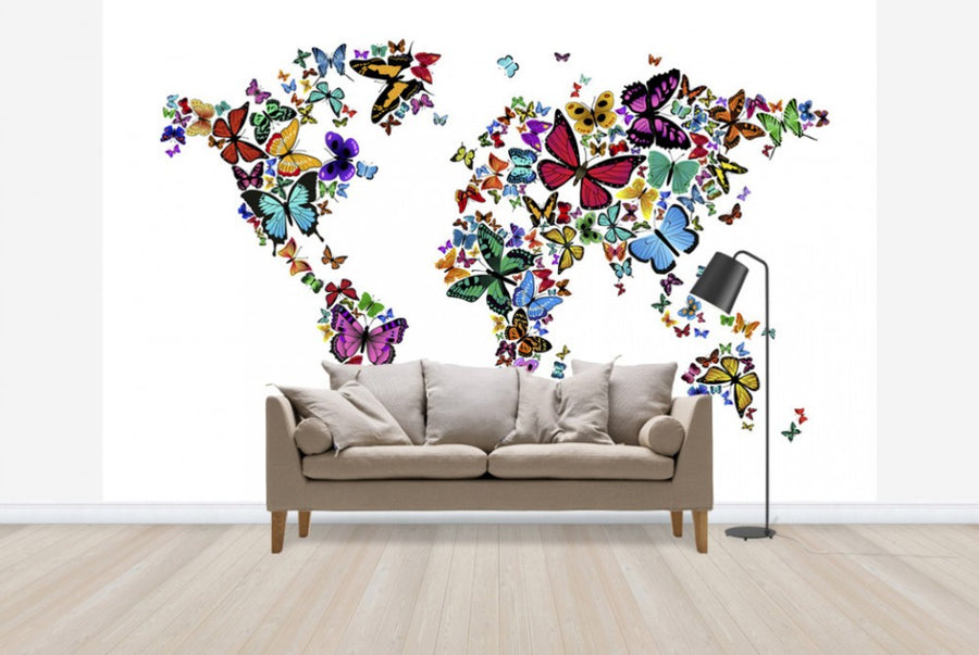 PHOTOWALL / Large Butterflies World Map (e24208)